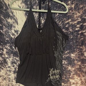 Harley-Davidson Black Fringe Halter Top